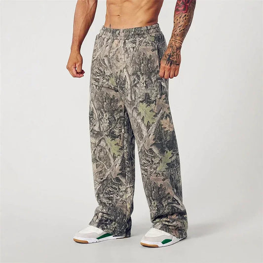 spring autumn Straight Casual Pants Men Camouflage Wide Leg Pants Breathable camouflage trousers loose Large size men sweatpants