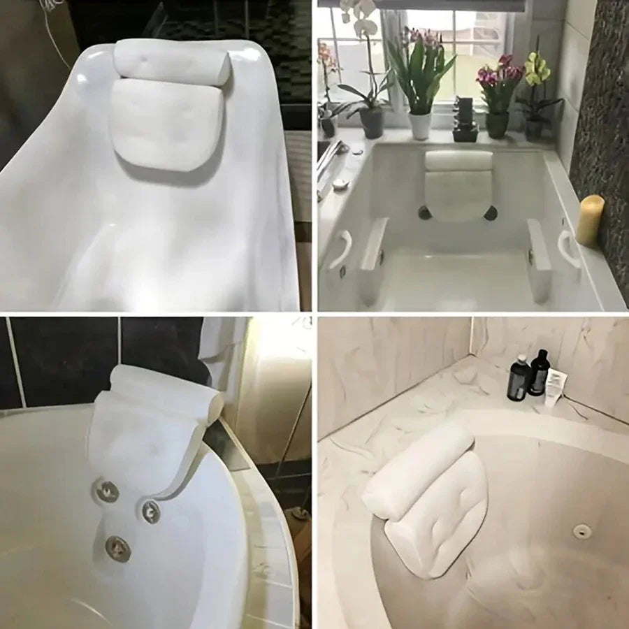 1 spa bathtub pillow with anti slip suction cups for neck and back support, bathtub/bathroom accessory