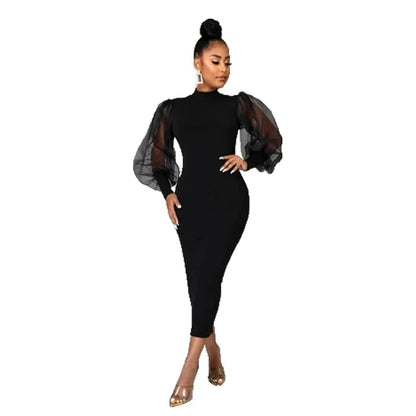 Elegant Spring Summer Dress for Women Long Sleeve Evening Gown Women Clothing Temperament Half High Collar Bodycon Dress Vestido