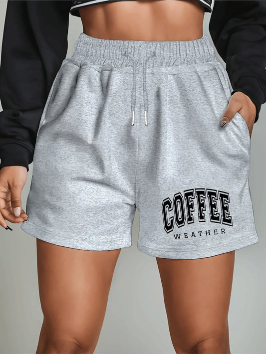 Women's Coffee Weather Pattern Shorts – High-Waist Drawstring Summer Shorts
