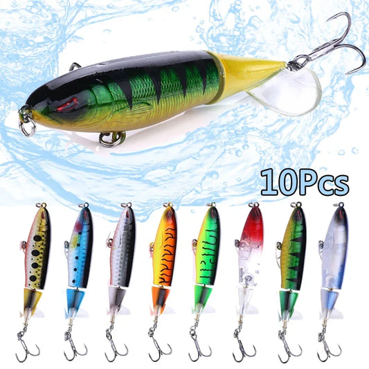 Topwater Popper Fishing Lure – 11cm & 14cm Hard Bait with Rotating Wobbler Tail