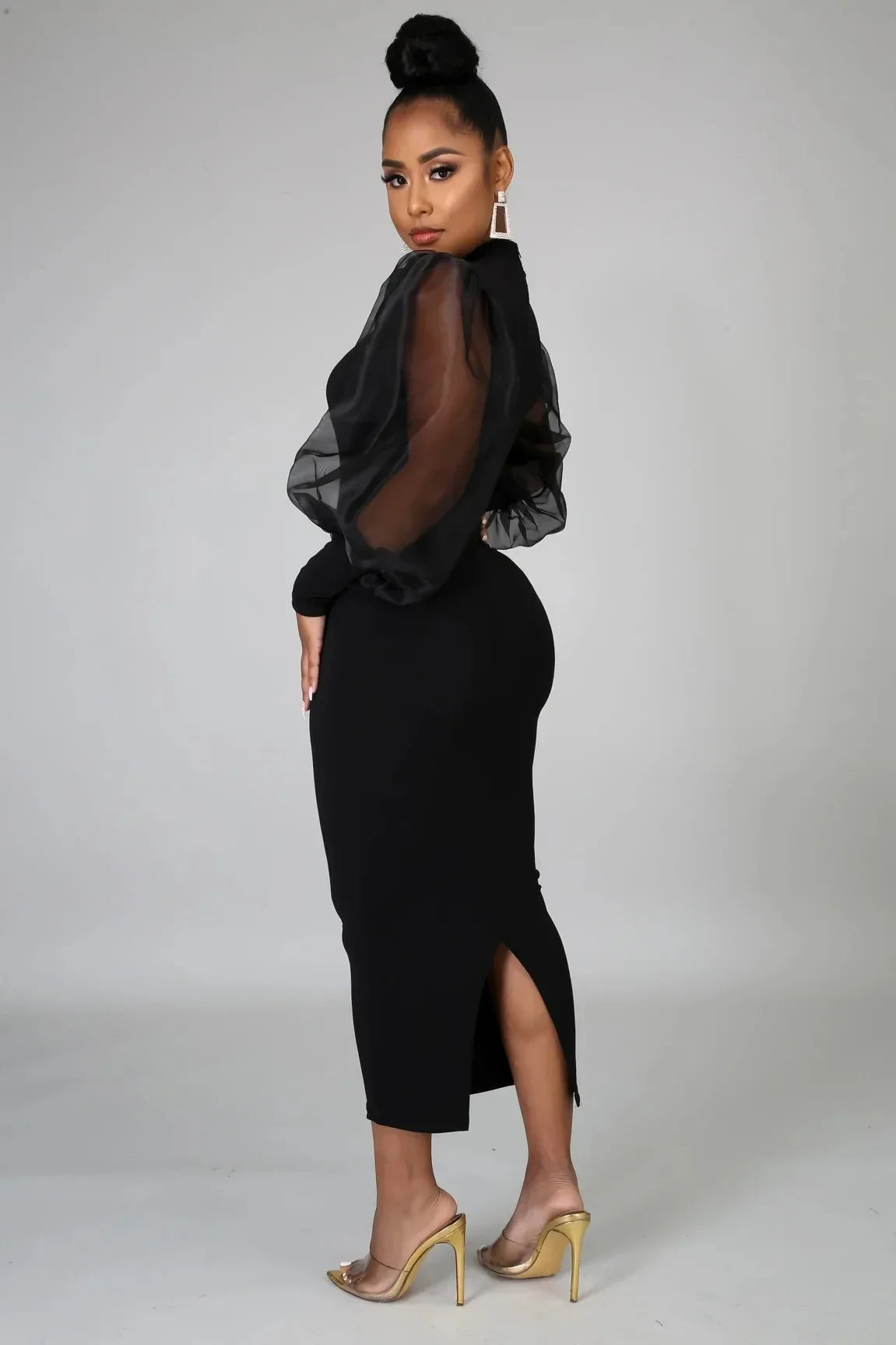Elegant Spring Summer Dress for Women Long Sleeve Evening Gown Women Clothing Temperament Half High Collar Bodycon Dress Vestido