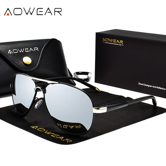 AOWEAR Men's Aviation Sunglasses Men Polarized Mirror Sunglass for Man HD Driving Pilot Sun Glasses
