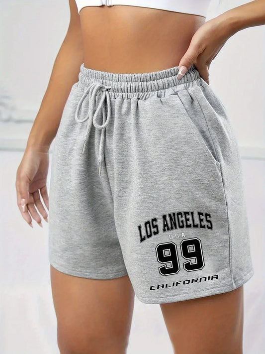 Ladies' Los Angeles 99 California Printed Casual Running Shorts for Sports and Leisure, Loose Fit, Comfortable Fit