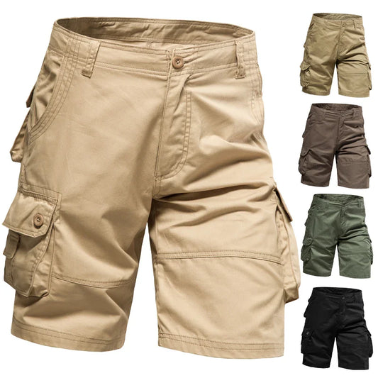 Men's Multi-Pocket Cotton Cargo Shorts – Loose Fit Outdoor & Beach Shorts
