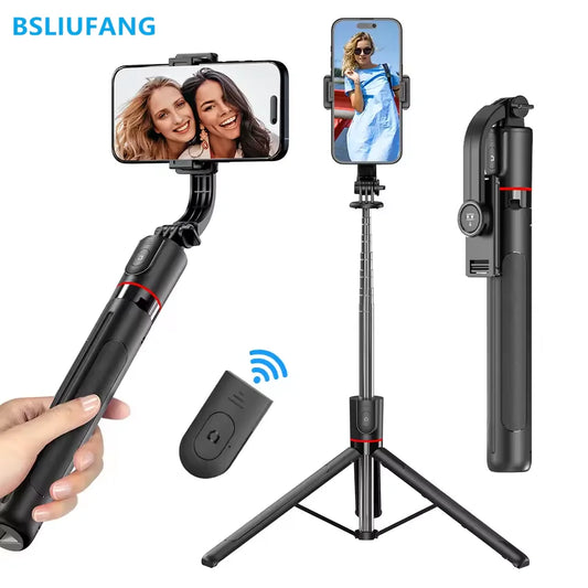 BSLIUFANG new 1.7M Wireless Selfie Stick for Smartphone with Bluetooth Remote, Portables Foldable Stand for Vlog Shooting Record