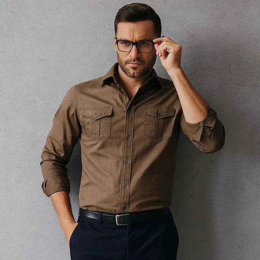 AIOPESON 2025 Business Cotton Pocket Shirt Men Long Sleeve Quality Casual Shirts for Men Casual Slim Fit Solid Color Men Shirts