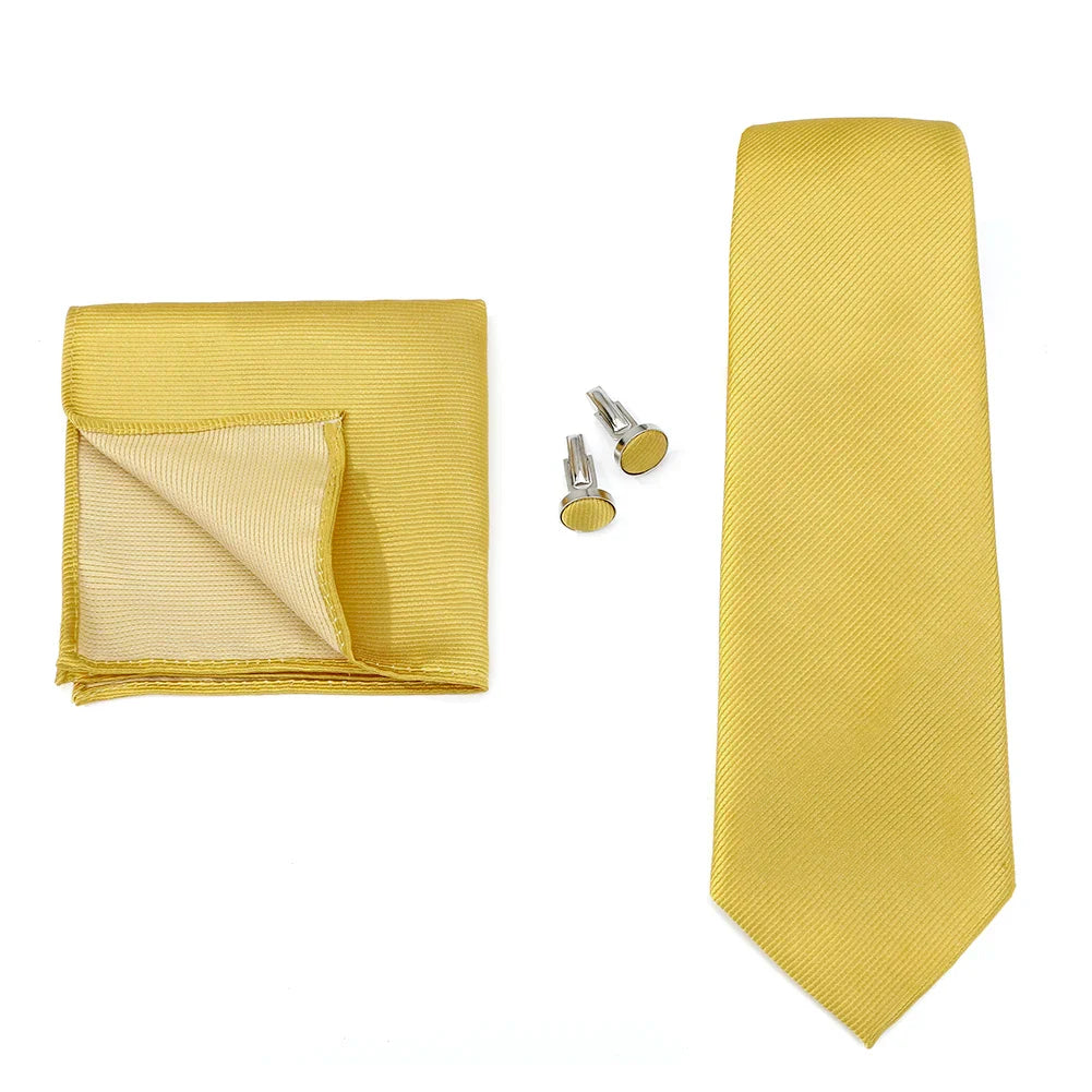 Necktie Fashion Brand Handmade Solid Necktie Handkerchief Cufflinks Set For Men Ties Suit Shirts Wedding Accessories Man Gifts