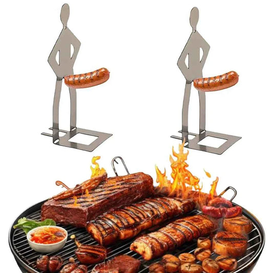Stainless Steel BBQ Sausage Holder Novelty Party Camping Gifts Funny Sausage Roaster Reusable Hot Dog Grill for Outdoor Camping