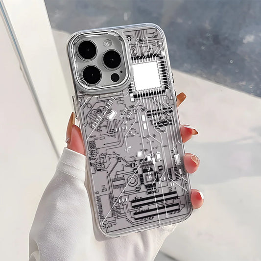 Advanced Circuit Board Phone Case For iPhone 17 Pro Max Air 16 15 14 13 12 Pro 11 Luxury Plating Transparent Soft Bumper Cover