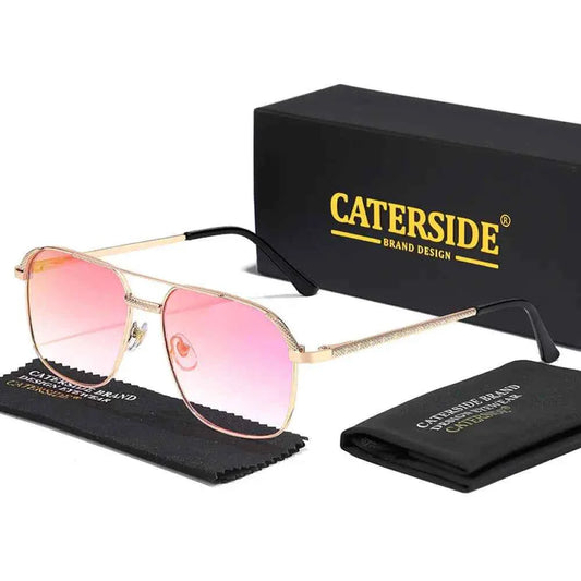 CATERSIDE New Retro Pilot Sunglasses Men Square Frame Suneyeglass Women Flat Top Double Bridges Vacation Beach Eyewear UV400