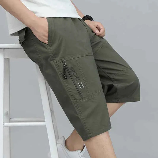 Mens Cargo Shorts Knee Pants Zipper Pocket Summer Cotton Shorts Climbing Jogger Elastic Waist Sports Wear