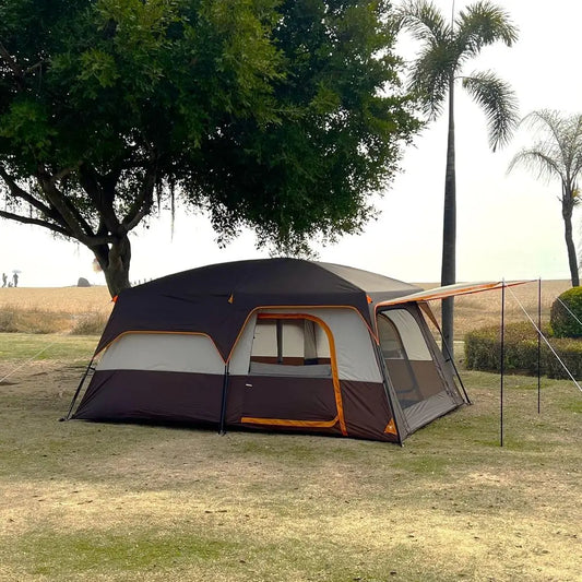 Spacious 6-14 Person Family Cabin Tent with 2 Rooms, 3 Doors, 3 Mesh Windows, Straight Walls, Waterproof, Double Layer for Outdo