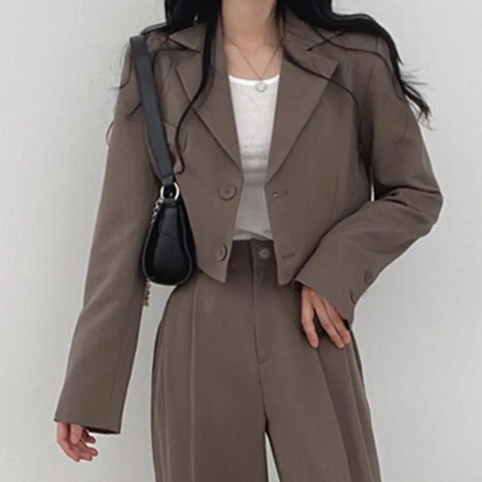 Suit Coat 2 Piece Set Women Blazer Jacket Straight Pants Ensemble Single Breasted Turn Down Collar Trousers Office Lady Outfits
