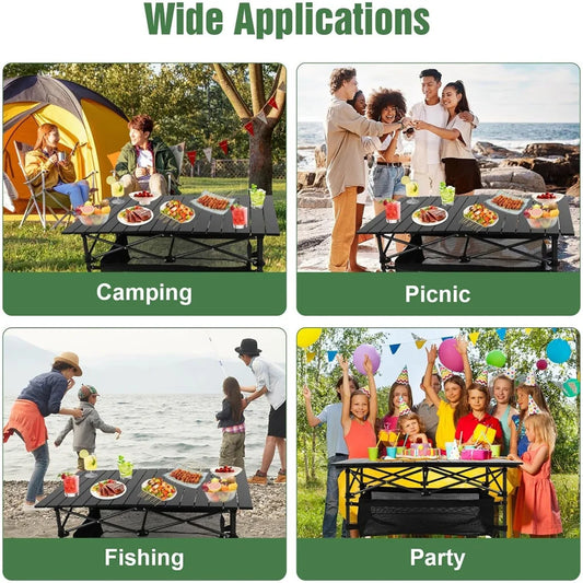 Lightweight Aluminum Folding Roll-Up Camping Table with Easy Carrying Bag for Indoor & Outdoor