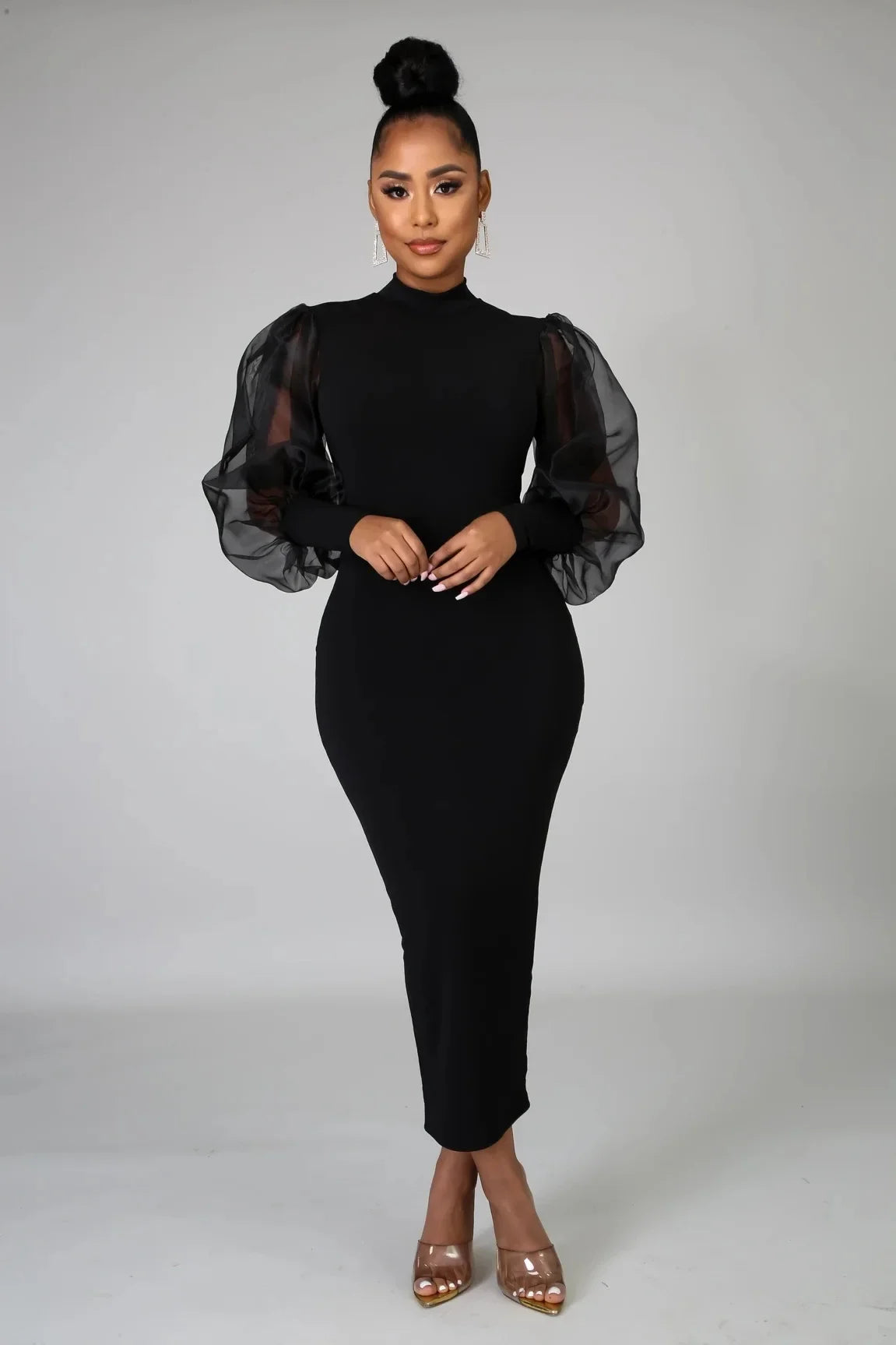 Elegant Spring Summer Dress for Women Long Sleeve Evening Gown Women Clothing Temperament Half High Collar Bodycon Dress Vestido