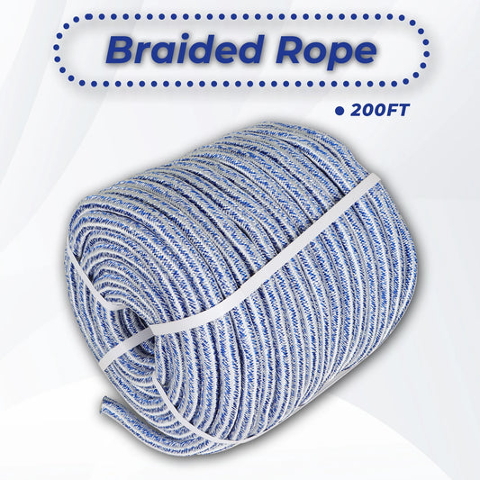 High Strength 20000lbs 3/4 Inch 24 Strand Braided Polyester Rope 200Ft White-Blue-for Tree Climbing Rigging, Arborist