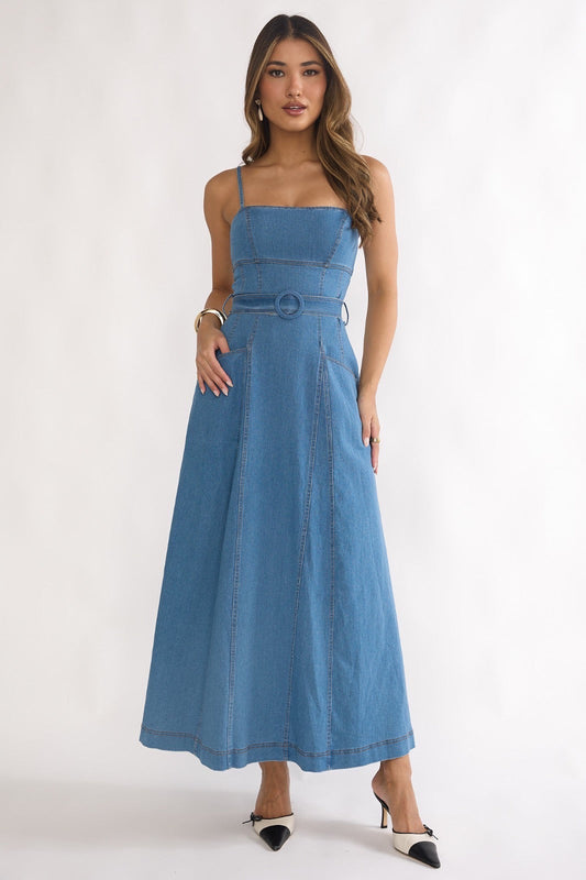 Summer Skies Denim Midi Dress - Denim