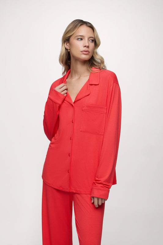 Long Sleeve Button-Up Pajama Shirt | Hibiscus