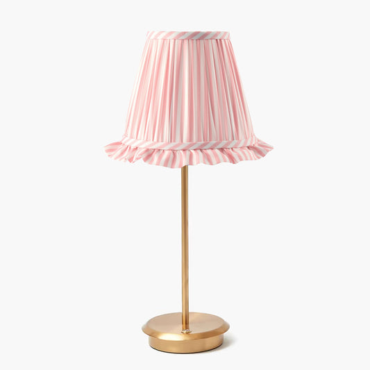 Tall Rechargeable Lamp with Pink Striped Ruffle Shade (18cm)