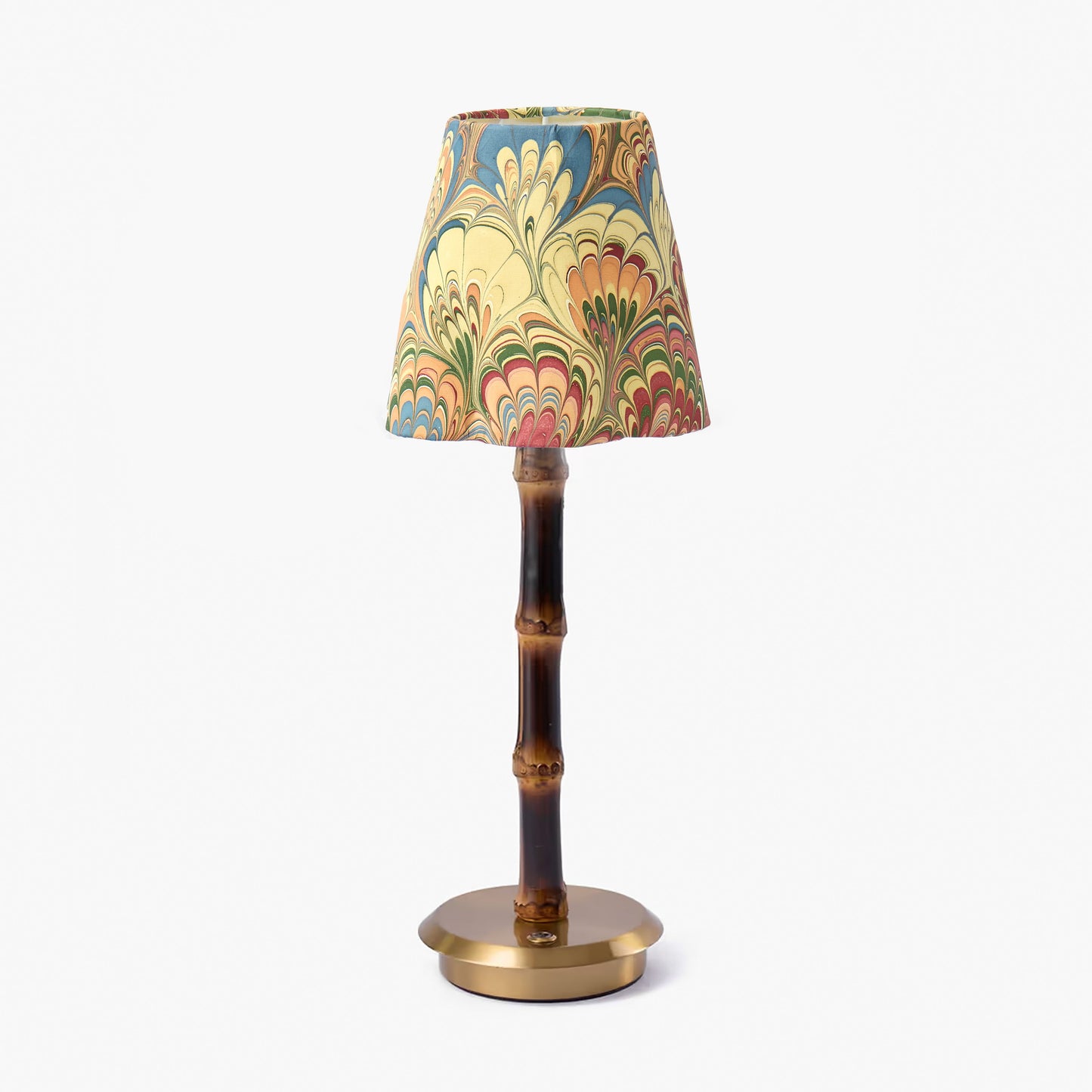 Burnt Bamboo Rechargeable Lamp with Multi Marble Shade (18cm)