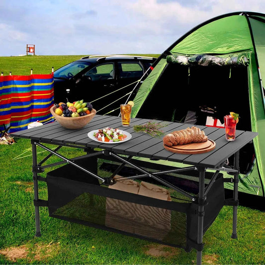 Foldable Camping Table with Mesh Basket & Carry Bag