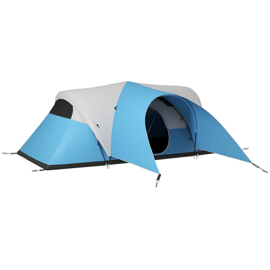 5–6 Person Family Camping Tent – 3000mm Waterproof with Porch, Sewn-In Groundsheet & 20 Stakes | Blue