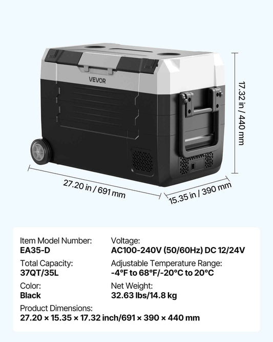 12V Portable Car Fridge Freezer 37QT | Dual Zone, Wheels & App Control