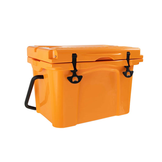25QT Rotomolded Hard Cooler | 5-Day Ice Retention, Bottle Opener & Cup Holder – Orange