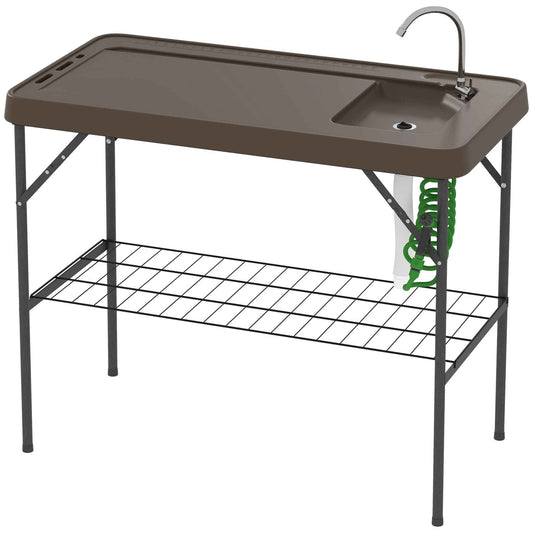 Folding Fish Cleaning Table with Sink, Faucet & Sprayer – Portable Camp Table