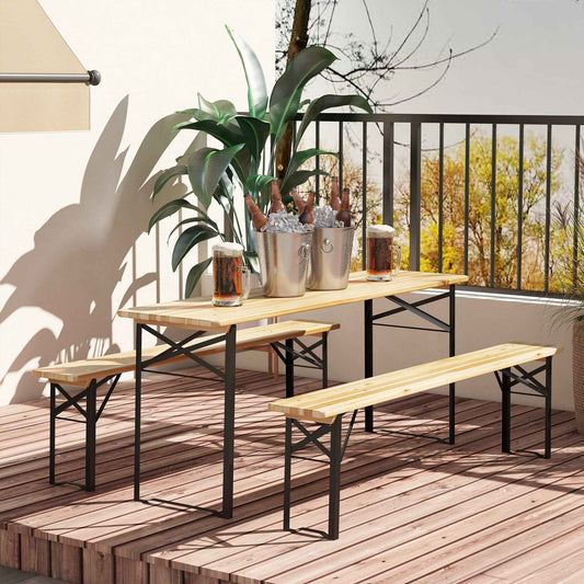 6 FT Folding Picnic Table & Bench Set | Solid Wood Outdoor Dining Table for Camping & Patio