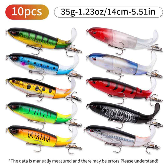10-Piece Topwater Pencil Lure Set – Propeller Tail, 10cm/13g, 10 Colors