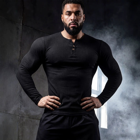Men's Slim Fit Half-Button Long-Sleeve Sport Shirt