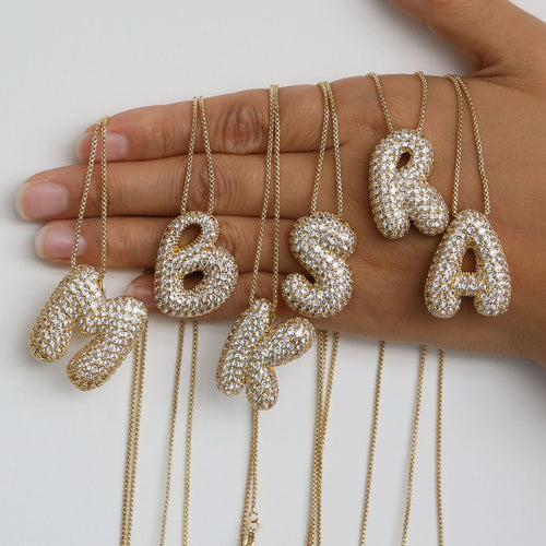 Bubble Initial Diamond Necklace
