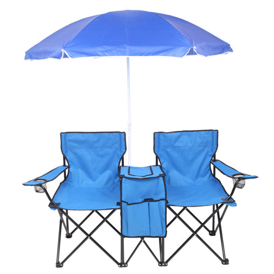 Folding 2-Seat Beach & Fishing Chair with Removable Sun Umbrella