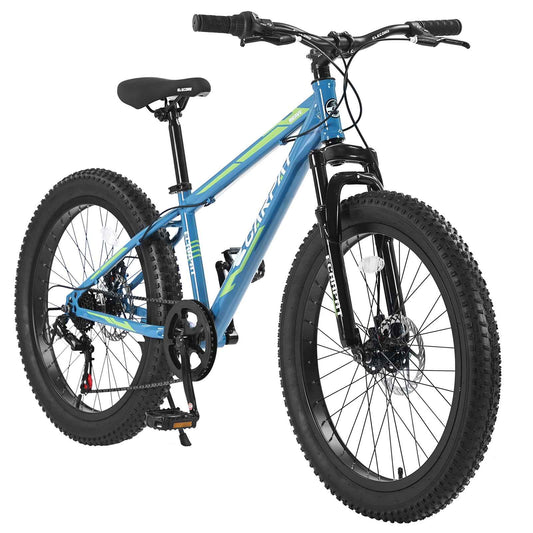 24" Fat Tire Mountain Bike | Full Shimano 7-Speed, Dual Disc Brakes & Front Suspension