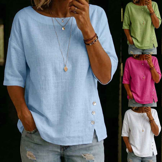 Women's Asymmetric Button Casual Top – Relaxed Everyday Blouse