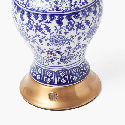 Chinoiserie Rechargeable Lamp with Cobalt Ikat Shade (22cm)