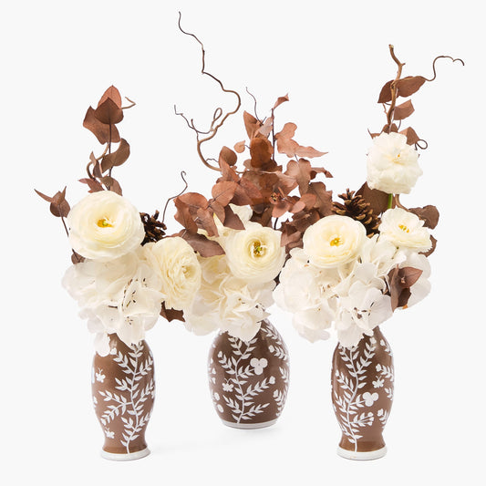 Chocolate Hand Painted Tole Bud Vases (Set of 3)