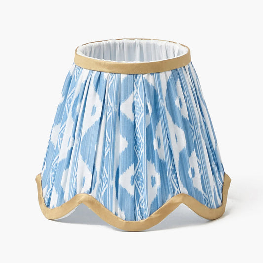 Blue & Putty Ikat Deep Scalloped Lampshade (18cm)