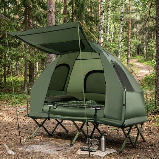 5-in-1 Camping Tent Cot with Air Mattress & Sleeping Bags — 2 Person