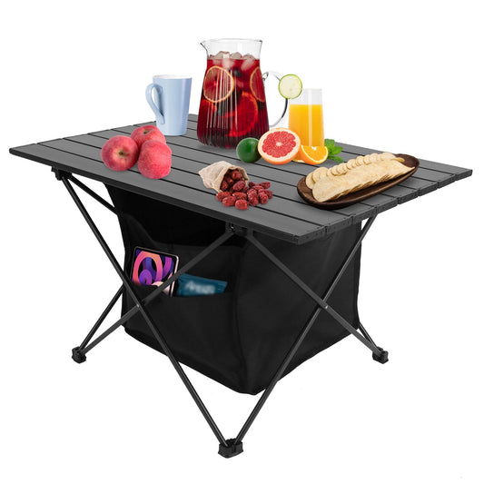 Roll-Up Aluminum Camping Table with Storage Basket & Carry Bag – M & L Sizes