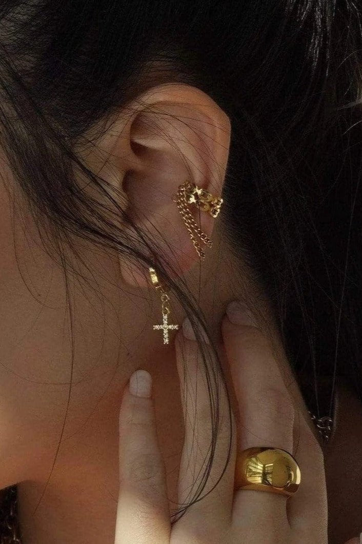 18k Billy Chain Ear Cuff Earrings