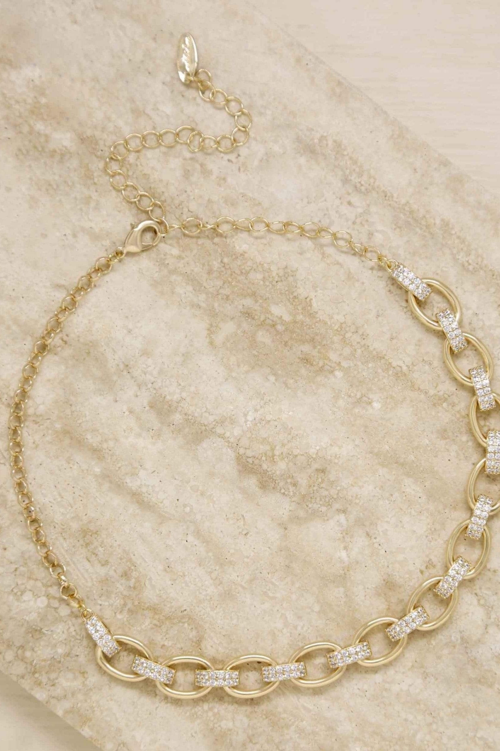 18k Chain Link Rhinestone Necklace