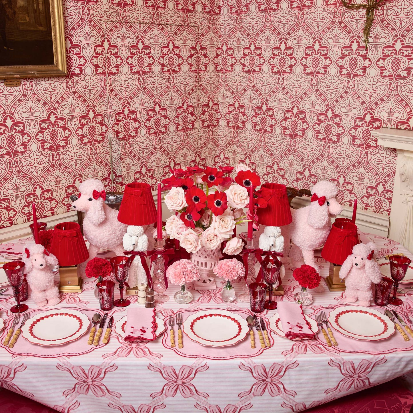 Fifi Poodle Rechargeable Lamp with Red Velvet Bow Shade (18cm)