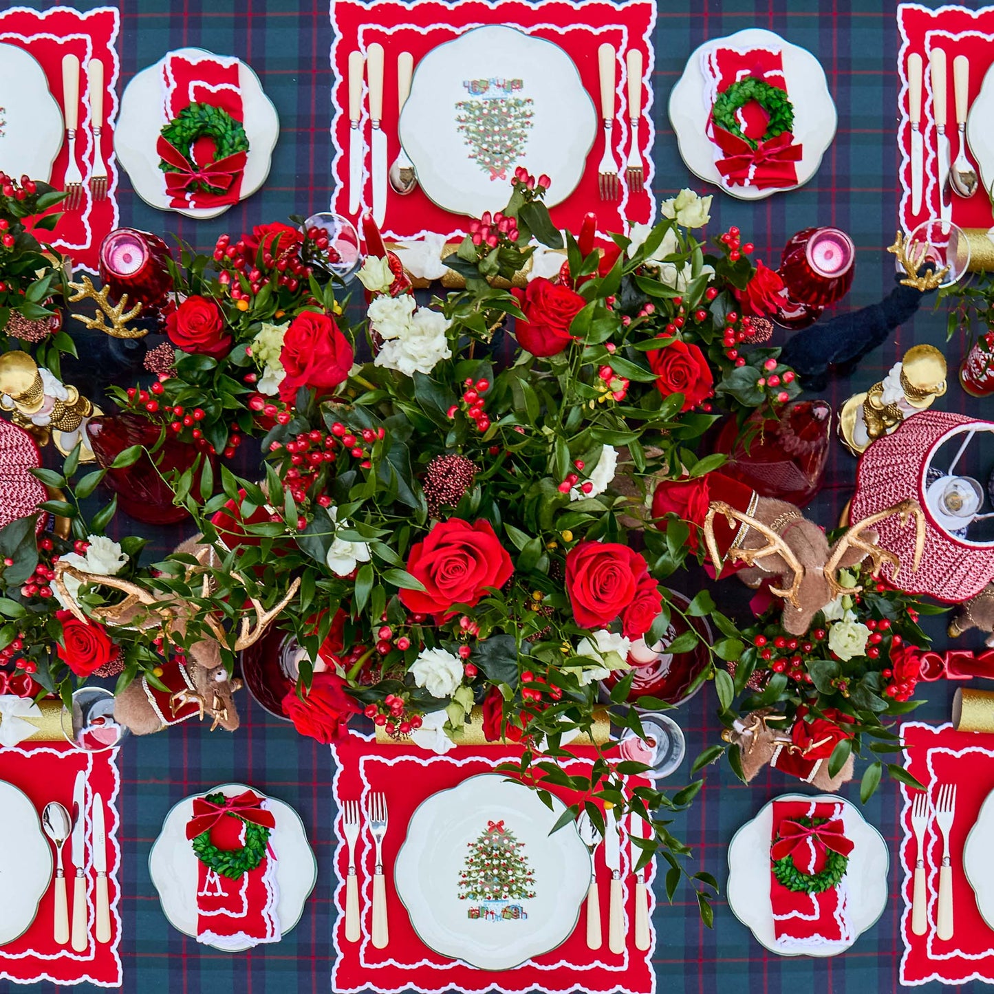 Navy & Red Tartan Tablecloth