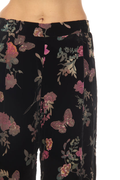 Johnny Was Black Floral Wide Leg Velour Pant J56723
