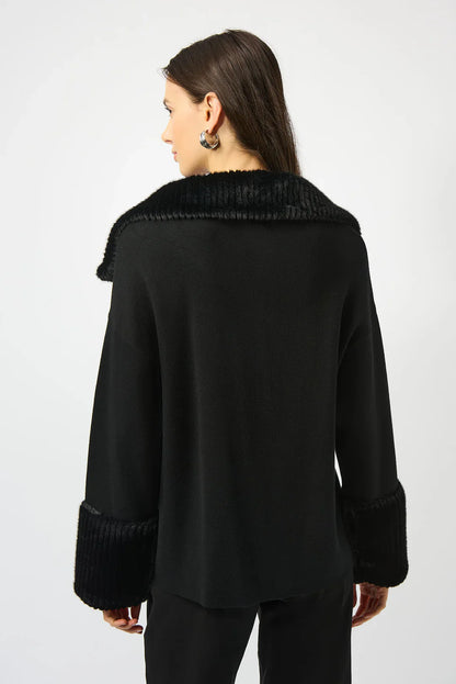 Joseph Ribkoff Sweater Knit Fur Trim Long Sleeve Jacket 253905