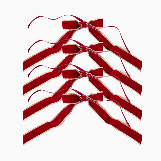 Red Gold Trimmed Velvet Bows (Set of 4) - 20cm