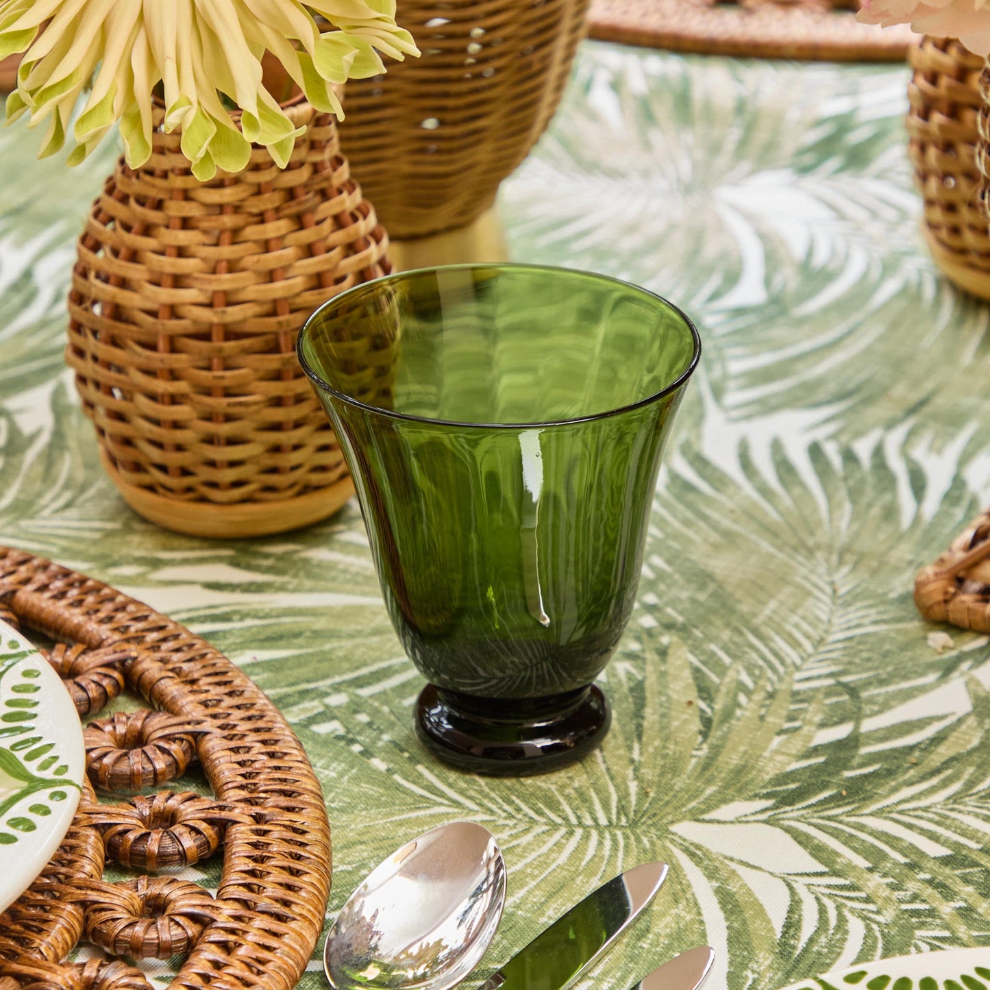 Moss Green Tulip Glasses (Set of 4)